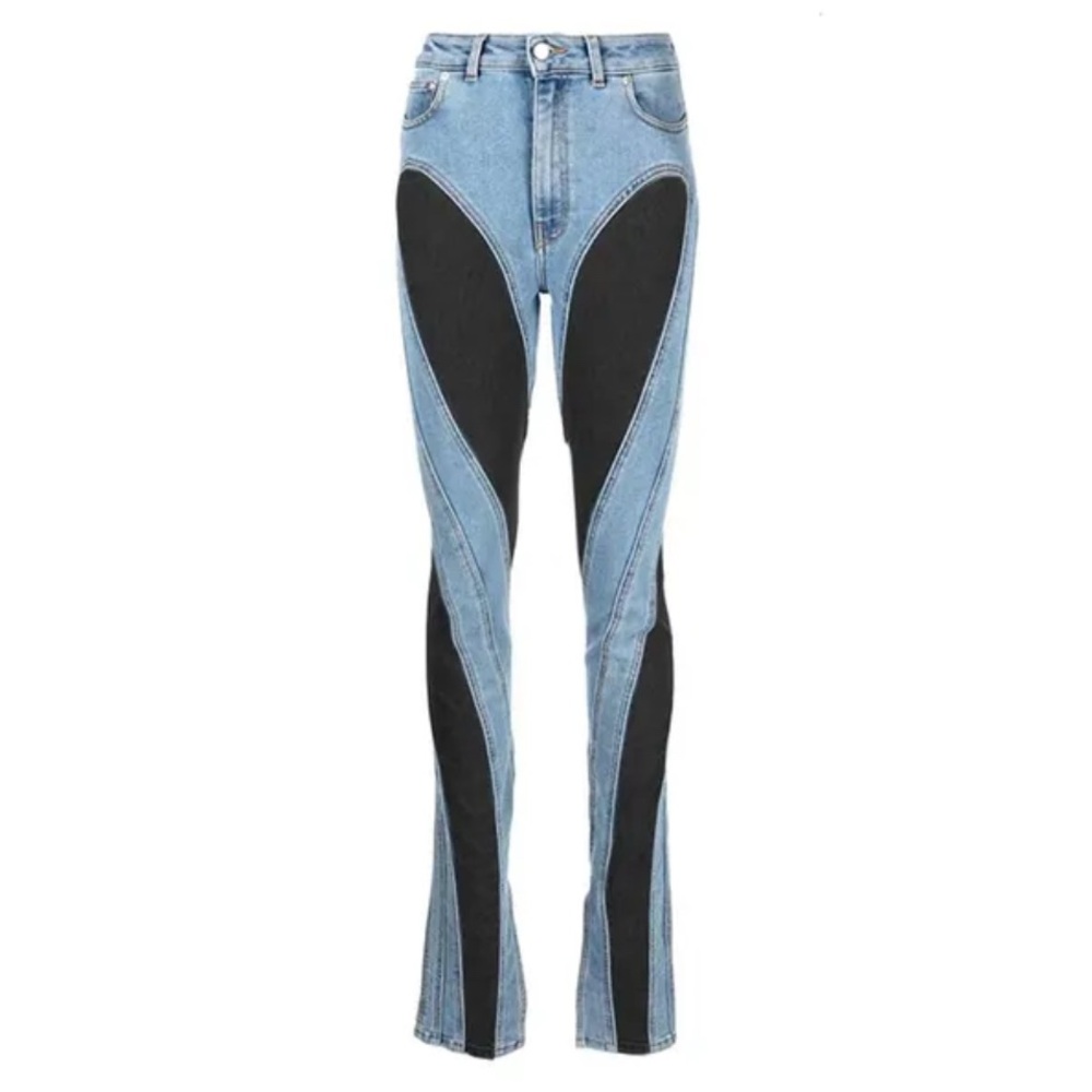 Mugler Two-Tone Light Blue and Black Flare Jeans